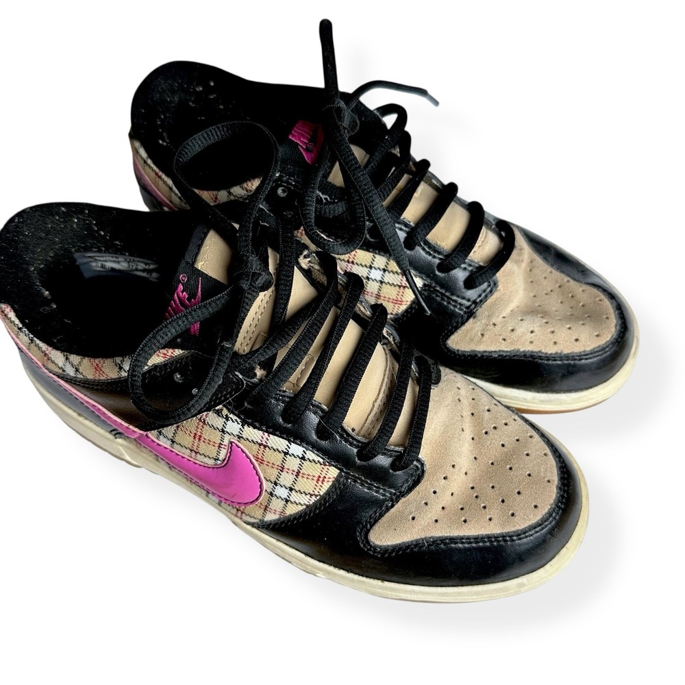 Nike Dunk Low Girls‎ Shoes Plaid Size 5 Hemp/Pinkfire Ii-Sail-Light Brown 2008 - Picture 7 of 13